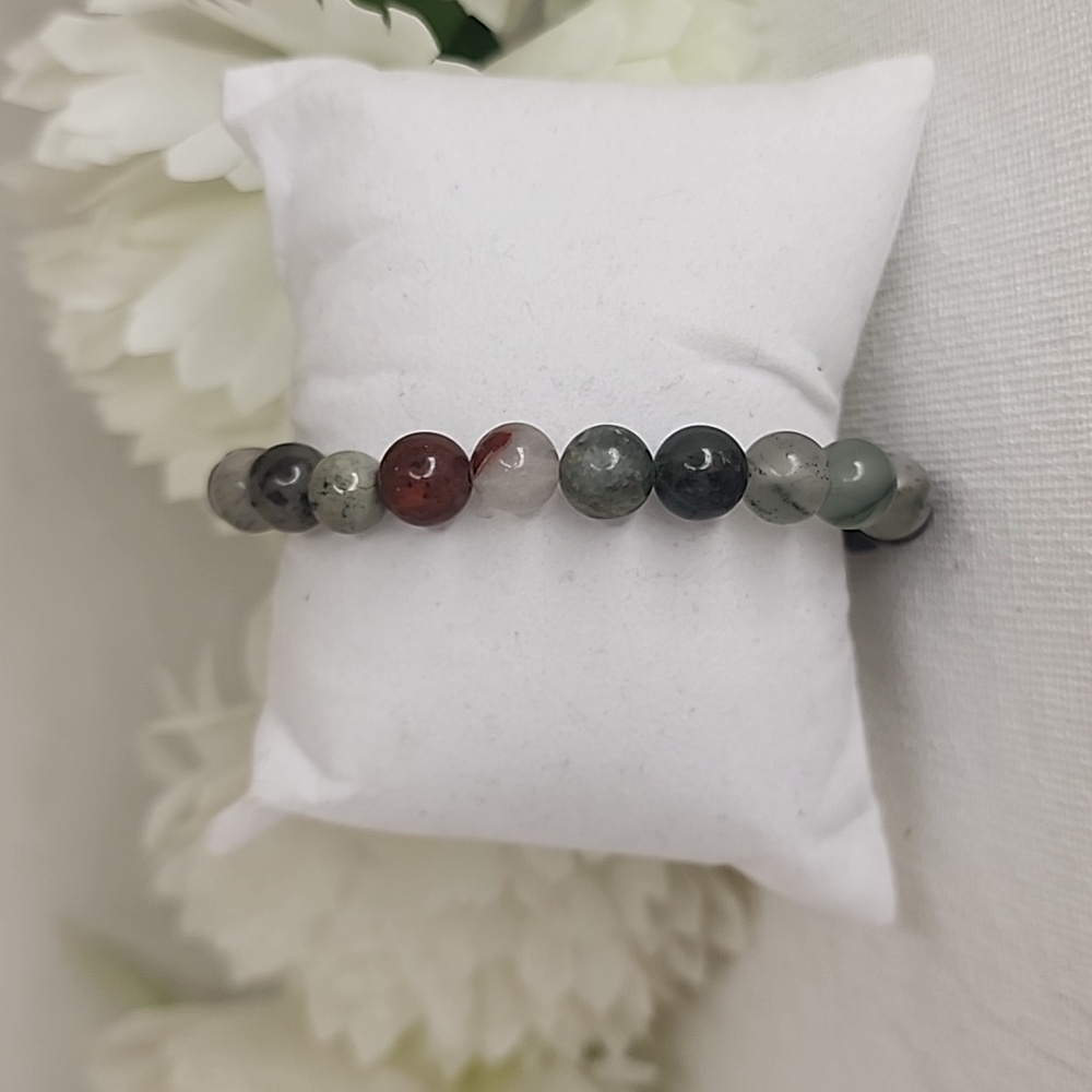 (6)Handmade African Bloodstone Beaded Bracelet